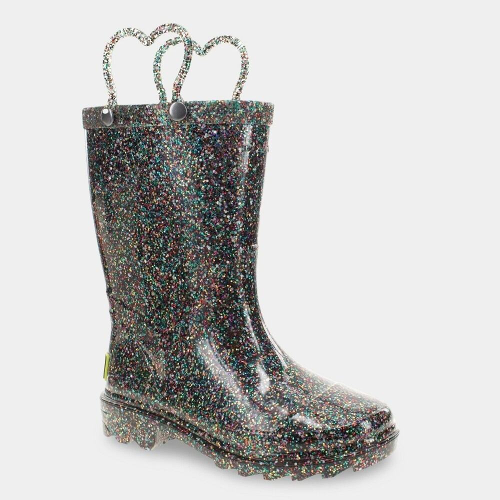 Western Chief Toddler Girls' Abby Glitter Rain Boots Black 7T Waterproof